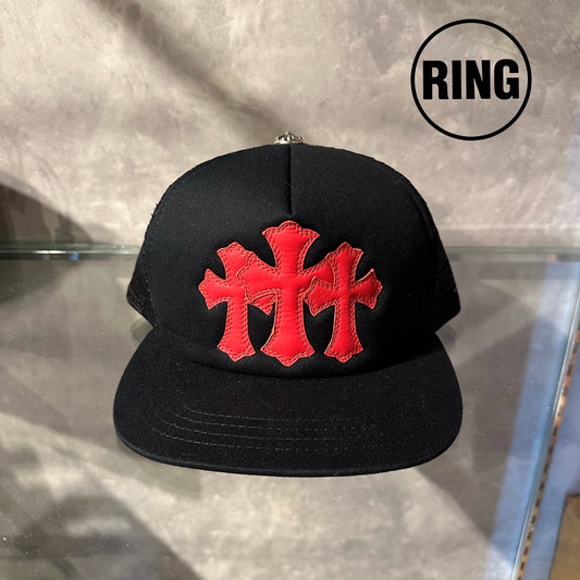 Chrome Hearts RED 3Cemetery Cross TRUCKER CAP