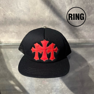Chrome Hearts 3 Cemetery Cross TRUCKER CAP RED