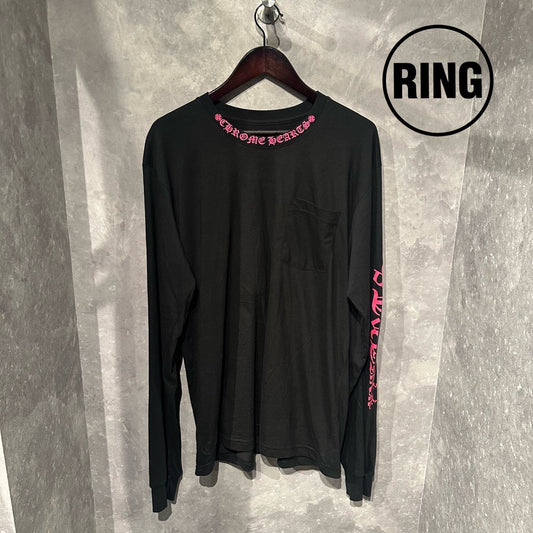 Chrome Hearts PINK NECK LOGO L/S Tee BLK