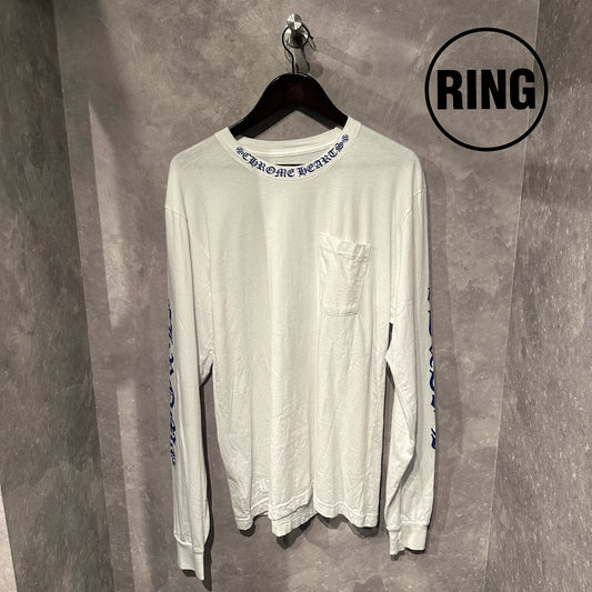 Chrome Hearts BLUE Neck LOGO L/S Tee WHT